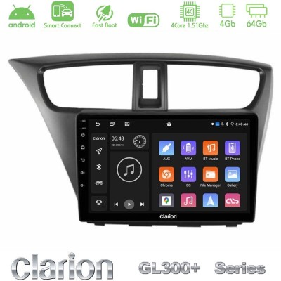 Clarion GL300+ Series 4Core Android ClarionOS 4+64GB  Honda Civic Hatchback 2012-2015 Navigation Multimedia Tablet 9