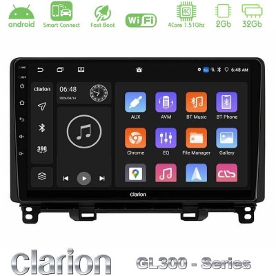 Clarion GL300 Series 4Core Android ClarionOS 2+32GB Honda Jazz 2021-2025 Navigation Multimedia Tablet 9