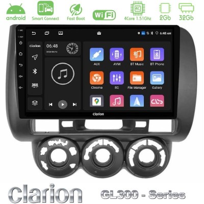 Clarion GL300 Series 4Core Android ClarionOS 2+32GB Honda Jazz (Fit) 2002-2008 (RHD) Manual A/C Navigation Multimedia Tablet 9