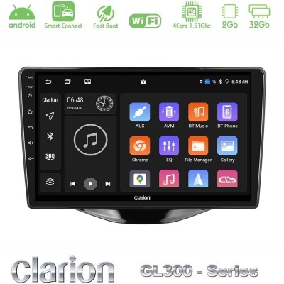 Clarion GL300 Series 4Core Android ClarionOS 2+32GB Toyota Aygo | Citroen C1 | Peugeot 108 Navigation Multimedia Tablet 9