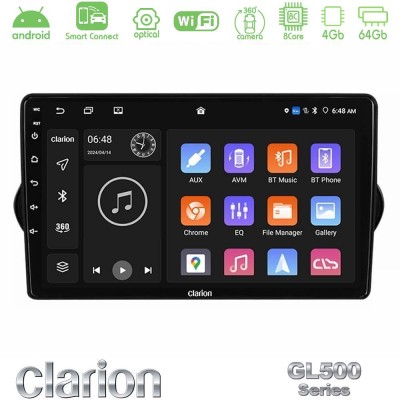 Clarion GL500 Series 8Core Android ClarionOS 4+64GB  Fiat Tipo 2015-2022 (Sedan) Navigation Multimedia Tablet 9