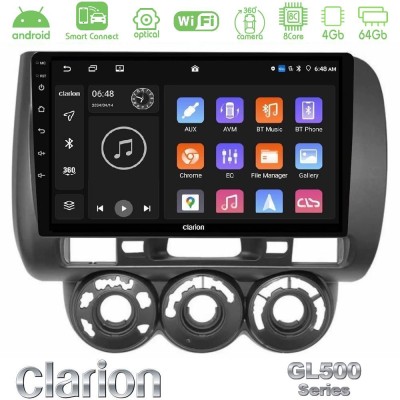 Clarion GL500 Series 8Core Android ClarionOS 4+64GB Honda Jazz (Fit) 2002-2008 (RHD) Manual A/C Navigation Multimedia Tablet 9
