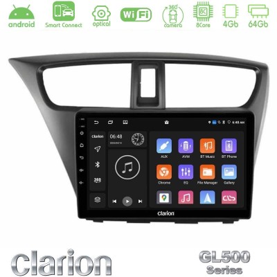 Clarion GL500 Series 8Core Android ClarionOS 4+64GB  Honda Civic Hatchback 2012-2015 Navigation Multimedia Tablet 9