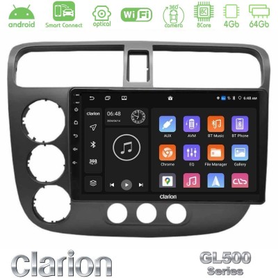 Clarion GL500 Series 8Core Android ClarionOS 4+64GB  Honda Civic 2001-2005 Navigation Multimedia Tablet 9
