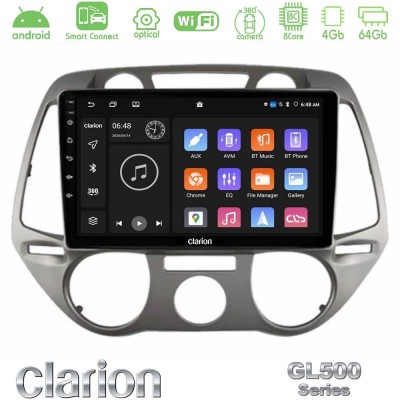 Clarion GL500 Series 8Core Android ClarionOS 4+64GB  Hyundai i20 2009-2012 Manual A/C Navigation Multimedia Tablet 9