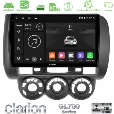 Clarion GL700 QUALCOMM Series 8Core Android ClarionOS 4+64GB Honda Jazz (Fit) 2002-2008 (RHD) Manual A/C Navigation Multimedia Tablet 9