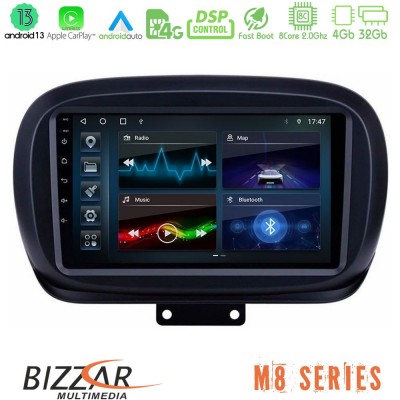 Bizzar M8 Series Fiat 500X 8core Android13 4+32GB Navigation Multimedia Tablet 9