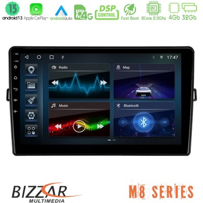 Bizzar M8 Series Toyota Auris 8core Android13 4+32GB Navigation Multimedia Tablet 10