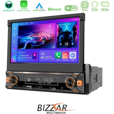 Bizzar 1DIN Deck 4core Android14 2+32GB Navigation Multimedia Deckless 7