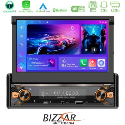 Bizzar 1DIN Deck 4core Android14 2+32GB Navigation Multimedia Deckless 7