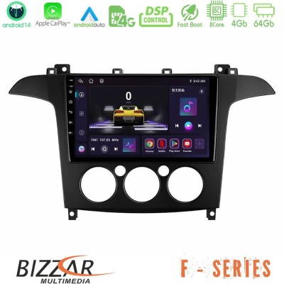 Bizzar F Series 8Core Android14 4+64GB  Ford S-Max 2006-2008 (manual A/C) Navigation Multimedia Tablet 9