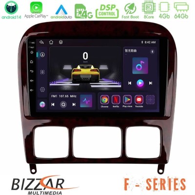 Bizzar F Series 8Core Android14 4+64GB  Mercedes S Class 1999-2004 (W220) Navigation Multimedia Tablet 9