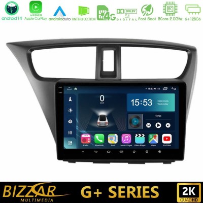 Bizzar G+ Series Honda Civic Hatchback 2012-2015 8core Android14 6+128GB Navigation Multimedia Tablet 9