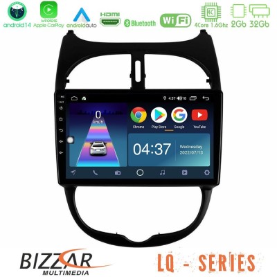 Bizzar LQ Series 4Core Android14 2+32GB Peugeot 206 Navigation Multimedia Tablet 9