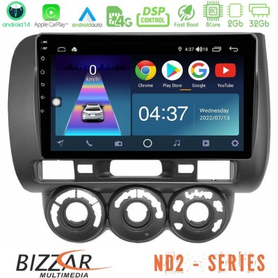 Bizzar ND2 Series 8Core Android14 2+32GB  Honda Jazz 2002-2008 (Manual A/C) Navigation Multimedia Tablet 9