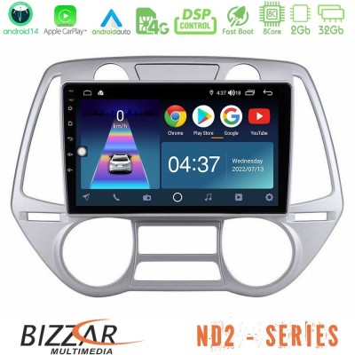 Bizzar ND2 Series 8Core Android14 2+32GB  Hyundai i20 2009-2012 Auto A/C Navigation Multimedia Tablet 9