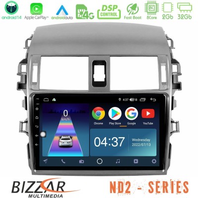 Bizzar ND2 Series 8Core Android14 2+32GB  Toyota Corolla 2008-2010 Navigation Multimedia Tablet 9