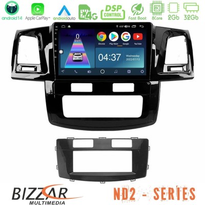 Bizzar ND2 Series 8Core Android14 2+32GB  Toyota Hilux 2007-2016 Navigation Multimedia Tablet 9