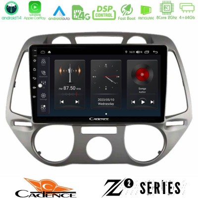 Cadence Z2 Series 8Core Android14 4+64GB  Hyundai i20 2009-2012 Manual A/C Navigation Multimedia Tablet 9