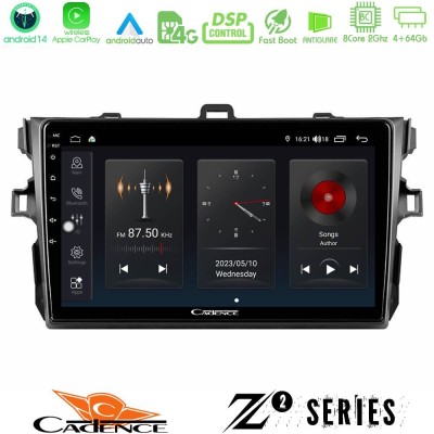Cadence Z2 Series 8Core Android14 4+64GB  Toyota Corolla 2007-2012 Navigation Multimedia Tablet 9