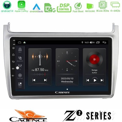 Cadence Z2 Series 8Core Android14 4+64GB  Vw Polo 2014-2017 Navigation Multimedia Tablet 9