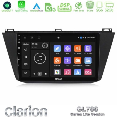 Clarion GL700 Lite Series Vw Tiguan 2016-2022 8Core Android11 2+32GB Navigation Multimedia Tablet 10