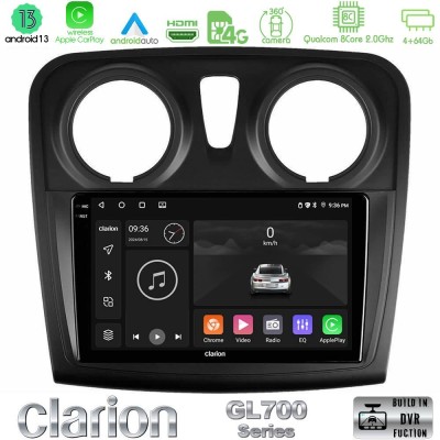 Clarion GL700 Series 8Core Android13 4+64GB Dacia Sandero 2014-2020 Navigation Multimedia Tablet 9