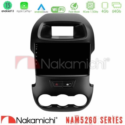 Nakamichi NAM5260 Series 4Core Android13 4+64GB Ford Ranger 2012-2016 Navigation Multimedia Tablet 9