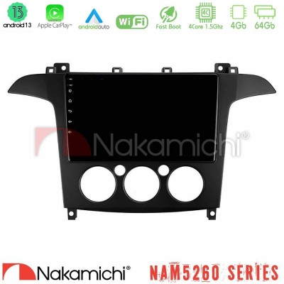 Nakamichi NAM5260 Series 4Core Android13 4+64GB Ford S-Max 2006-2008 (manual A/C) Navigation Multimedia Tablet 9