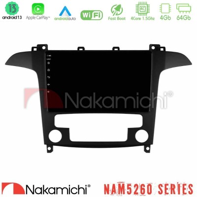 Nakamichi NAM5260 Series 4Core Android13 4+64GB Ford S-Max 2006-2012 Navigation Multimedia Tablet 9