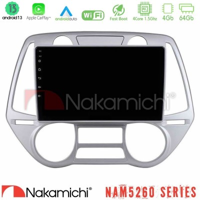 Nakamichi NAM5260 Series 4Core Android13 4+64GB Hyundai i20 2009-2012 Auto A/C Navigation Multimedia Tablet 9