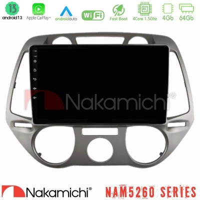 Nakamichi NAM5260 Series 4Core Android13 4+64GB Hyundai i20 2009-2012 Manual A/C Navigation Multimedia Tablet 9