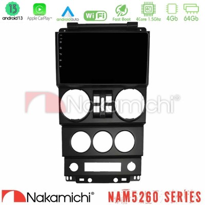 Nakamichi NAM5260 Series 4Core Android13 4+64GB Jeep Wrangler 2008-2010 Navigation Multimedia Tablet 9