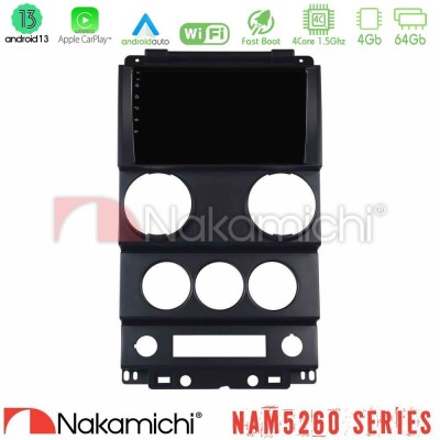 Nakamichi NAM5260 Series 4Core Android13 4+64GB Jeep Wrangler 2Door 2008-2010 Navigation Multimedia Tablet 9
