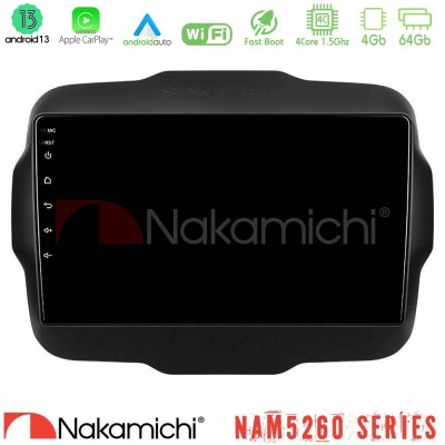 Nakamichi NAM5260 Series 4Core Android13 4+64GB Jeep Renegade 2015-2019 Navigation Multimedia Tablet 9