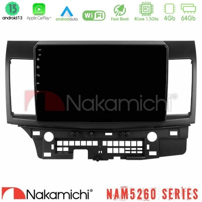 Nakamichi NAM5260 Series 4Core Android13 4+64GB Mitsubishi Lancer 2008 – 2015 Navigation Multimedia Tablet 10