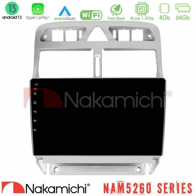 Nakamichi NAM5260 Series 4Core Android13 4+64GB Peugeot 307 2002-2008 Navigation Multimedia Tablet 9