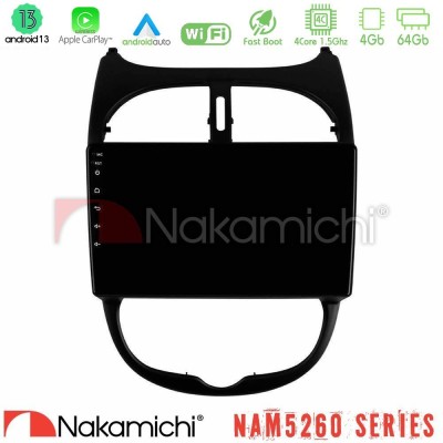Nakamichi NAM5260 Series 4Core Android13 4+64GB Peugeot 206 Navigation Multimedia Tablet 9