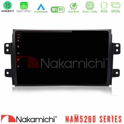 Nakamichi NAM5260 Series 4Core Android13 4+64GB Suzuki SX4 2006-2014 Fiat Sedici 2006-2014 Navigation Multimedia Tablet 9