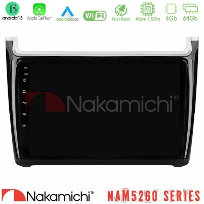 Nakamichi NAM5260 Series 4Core Android13 4+64GB Vw Polo 2014-2017 Navigation Multimedia Tablet 9
