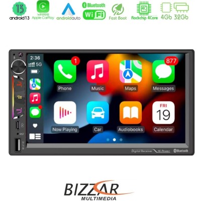Bizzar 2DIN Deck 4core Android13 4+32GB Navigation Multimedia Deckless 7