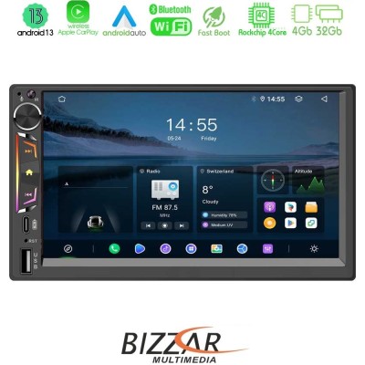 Bizzar 2DIN Deck 4core Android13 4+32GB Navigation Multimedia Deckless 7