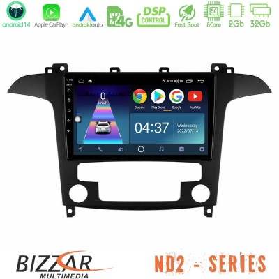 Bizzar ND2 Series 8Core Android14 2+32GB  Ford S-Max 2006-2012 Navigation Multimedia Tablet 9