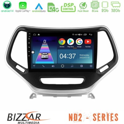 Bizzar ND2 Series 8Core Android14 2+32GB  Jeep Cherokee 2014-2019 Navigation Multimedia Tablet 9