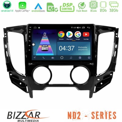 Bizzar ND2 Series 8Core Android14 2+32GB  Mitsubishi L200 2016-> & Fiat Fullback (Manual A/C) Navigation Multimedia Tablet 9