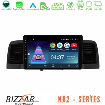 Bizzar ND2 Series 8Core Android14 2+32GB  Toyota Corolla 2002-2006 Navigation Multimedia Tablet 9