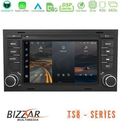 Bizzar Audi A4 2004-2007 8core Android14 4+64GB Navigation Multimedia Deckless 7