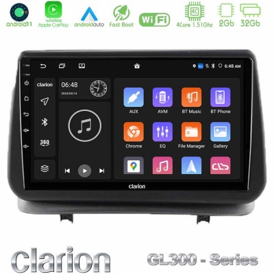 Clarion GL300 Series 4Core Android11 2+32GB Renault Clio 2005-2012 Navigation Multimedia Tablet 9