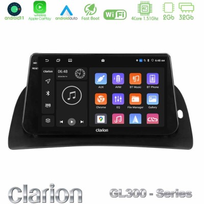 Clarion GL300 Series 4Core Android11 2+32GB Renault Kangoo 2013-2018 Navigation Multimedia Tablet 9