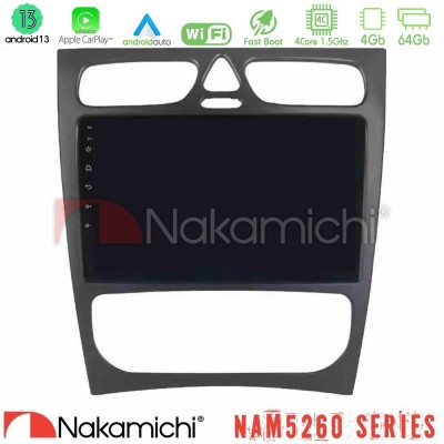 Nakamichi NAM5260 Series 4Core Android13 4+64GB Mercedes C Class (W203) Navigation Multimedia Tablet 9